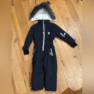 Kids Black Panda Dinoski Snow/Ski Suit with Fur Trim Detach Hood